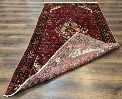 Persian Hamadan Rug 4x7, Tribal Village Malayer Carpet, Red and Ivory, Bohemian Antique - Nuvé