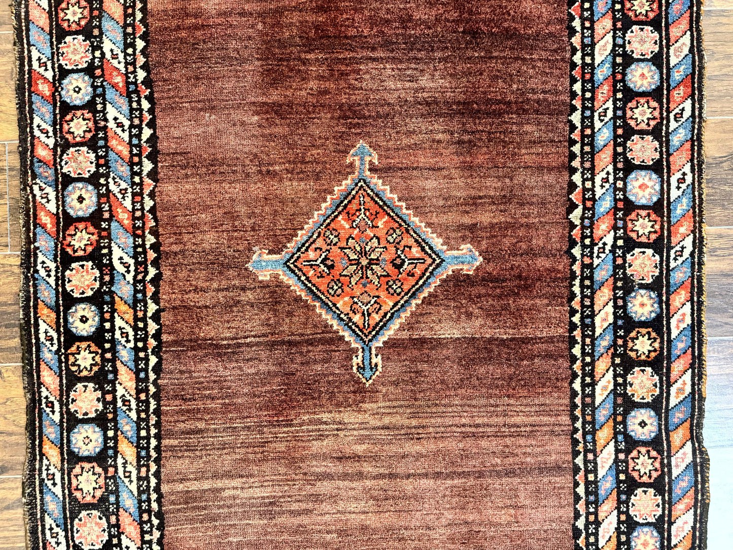 Antique Persian Rug 4x7, Sarab Tribal Wool Carpet, Brown and Multicolor, Handmade Wide Runner Rug 4 x 7, Open Field, Rainbow Border - Nuvé