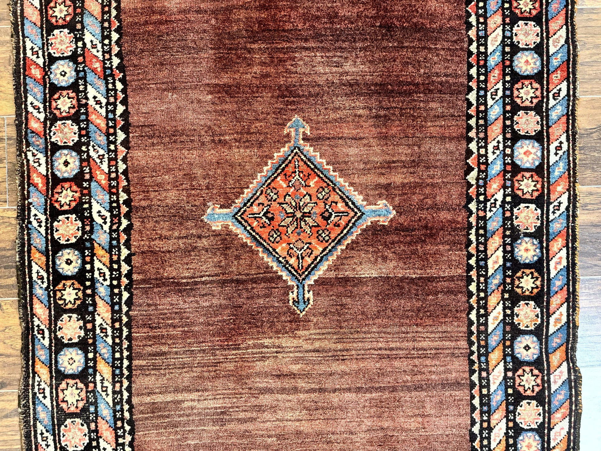 Antique Persian Rug 4x7, Sarab Tribal Wool Carpet, Brown and Multicolor, Handmade Wide Runner Rug 4 x 7, Open Field, Rainbow Border - Nuvé