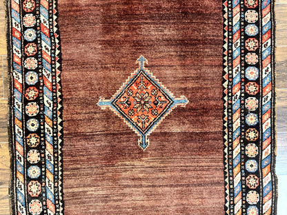 Antique Persian Rug 4x7, Sarab Tribal Wool Carpet, Brown and Multicolor, Handmade Wide Runner Rug 4 x 7, Open Field, Rainbow Border - Nuvé