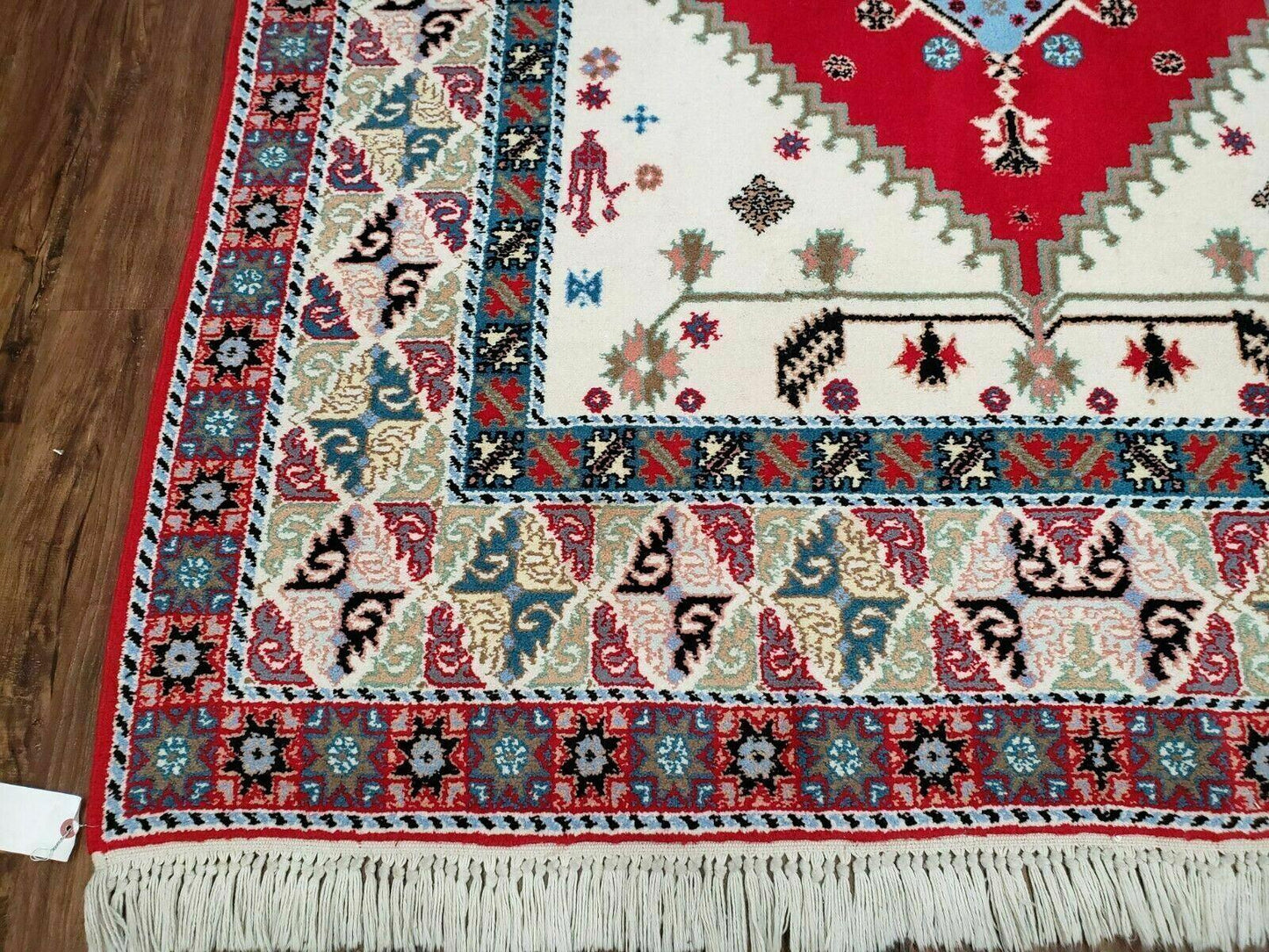 Vintage Moroccan Carpet 5x7 Area Rug, Berber Rug, Handmade Soft Wool Rug, Red Ivory and Blue, Geometric Medallion Rug, Bohemian Rug, Nice - Nuvé