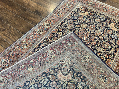 Persian Kashan Rug 4x7, Floral Medallion Vintage Handmade Hand Knotted Navy Blue & Red Wool Oriental Carpet, Highly Detailed Semi Antique Rug - Nuvé