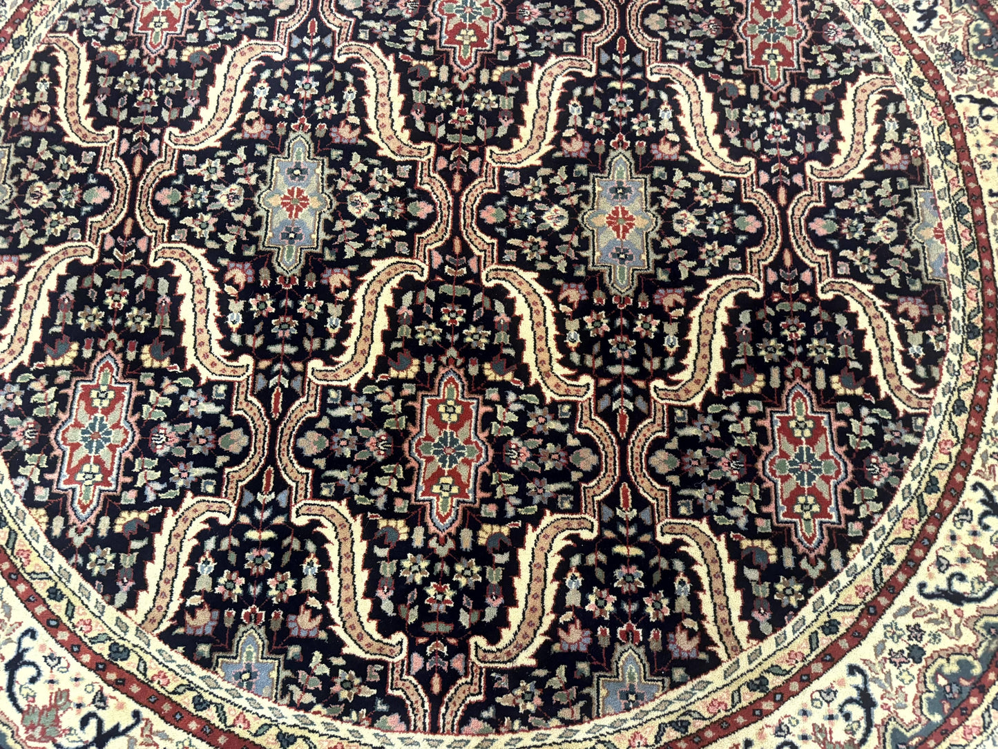 Round Indo Persian Rug 6x6, Indian Bidjar Rug, Navy Blue and Beige - Nuvé