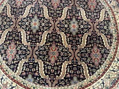 Round Indo Persian Rug 6x6, Indian Bidjar Rug, Navy Blue and Beige - Nuvé