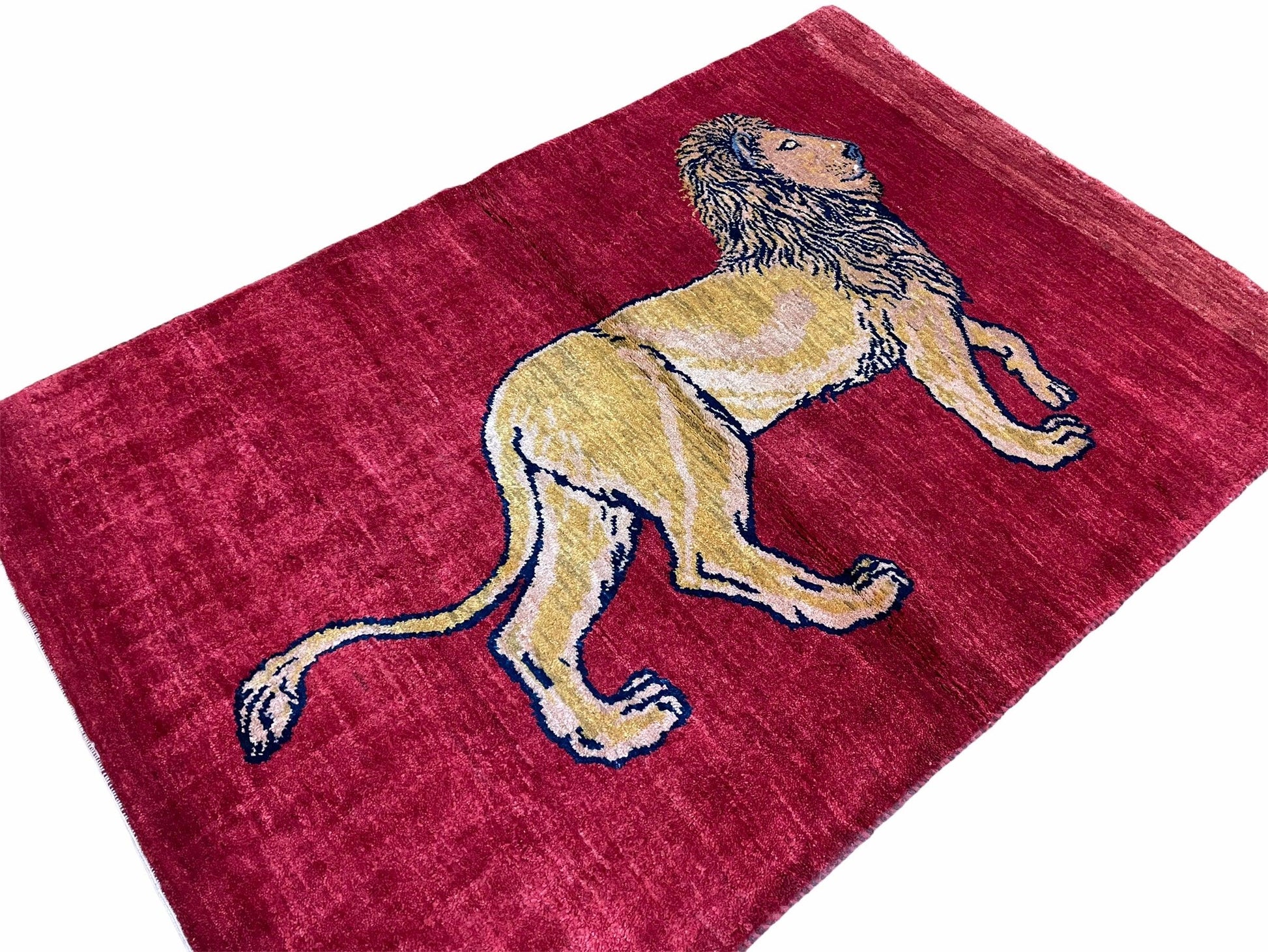 3 X 5 Handmade Hand-Knotted Rug Quality Wool Pictorial Lion Red Organic Dyes - Nuvé