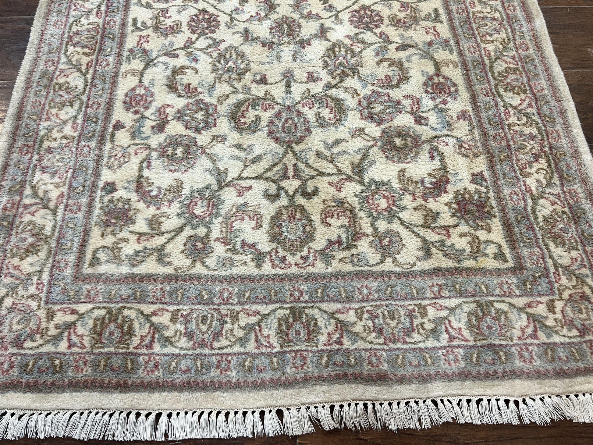 Indo Persian Rug 4x6, Vintage Handmade Wool Carpet, Floral Allover Pattern, Beige, Pair A - Nuvé