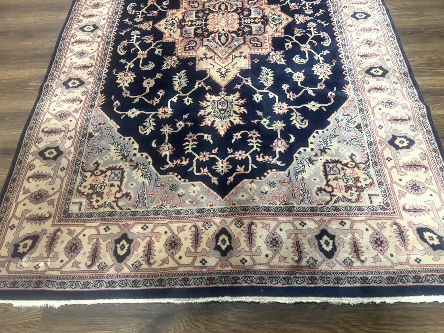 Karastan Rug Navy Serapi, Kara Shah Rug, Navy Blue, 5.6 x 8.6, Vintage Karastan Area Rug, Wool Pile Karastan Rug - Nuvé