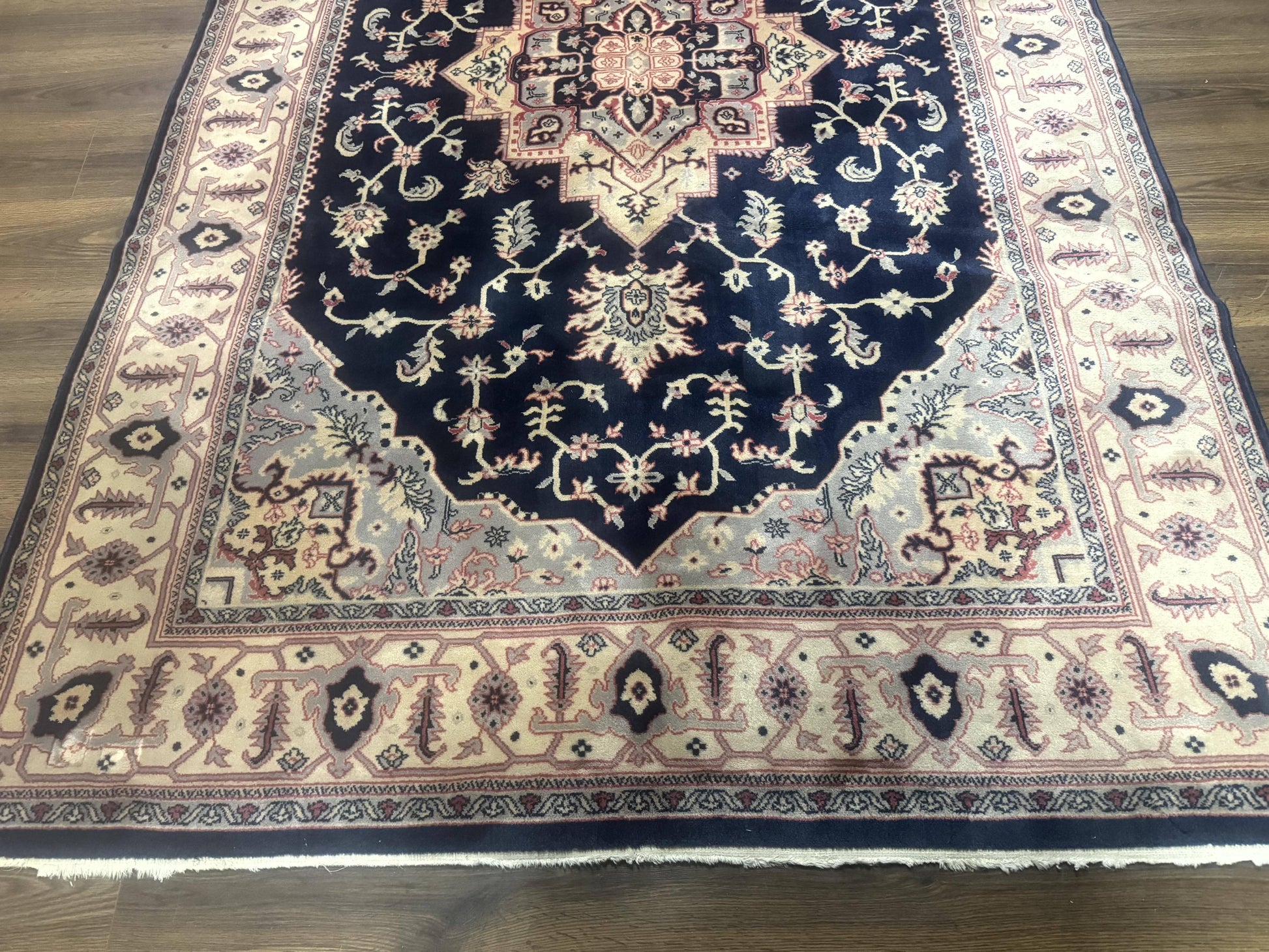 Karastan Rug Navy Serapi, Kara Shah Rug, Navy Blue, 5.6 x 8.6, Vintage Karastan Area Rug, Wool Pile Karastan Rug - Nuvé