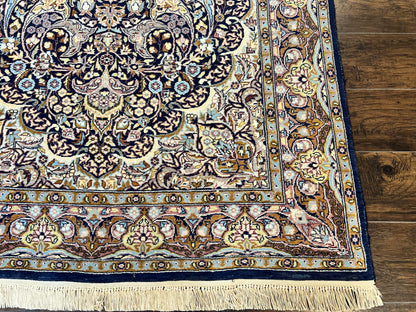 Pak Persian Rug 5x7, Navy Blue Hand Knotted Wool Oriental Carpet 5 x 7 ft, Floral Medallion, Traditional Vintage Pakistani Rug, 225 KPSI - Nuvé