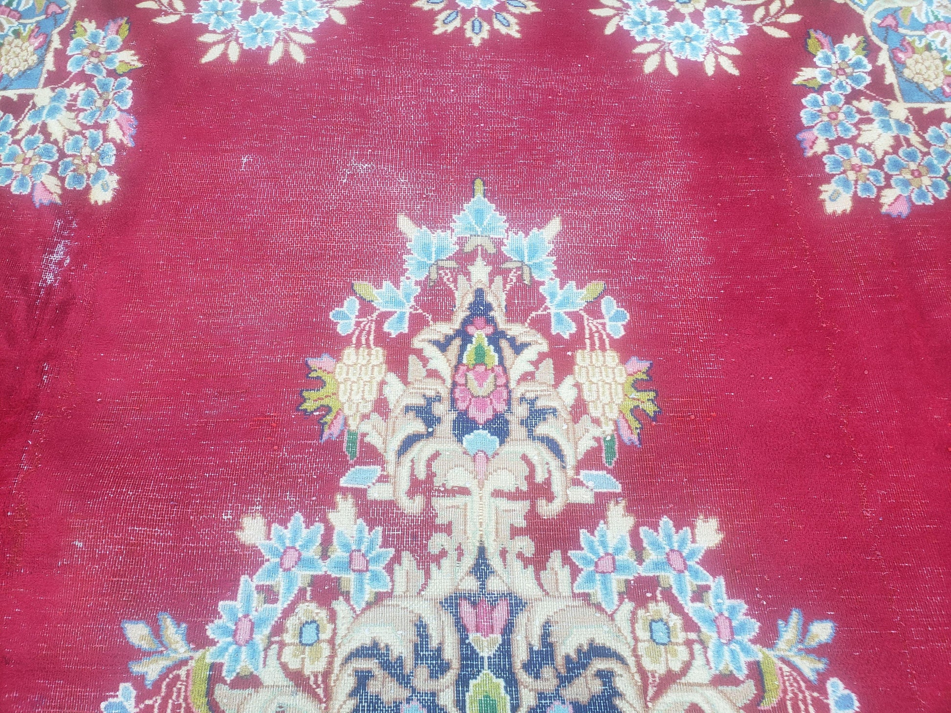 Antique Persian Kirman Rug 10x17 Oriental Carpet 10 x 17, Red, Multicolor, Namazian Signature Master Weaver, Shabby Chic, Semi Open Field - Nuvé