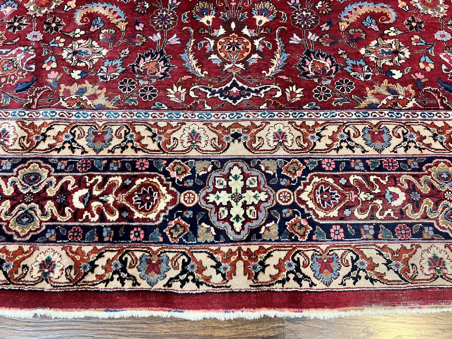 Signed Persian Mashad Rug 8x10, Wool Oriental Carpet, Semi Antique Rug, Hand Knotted, Traditional, Red, Floral Allover, - Nuvé