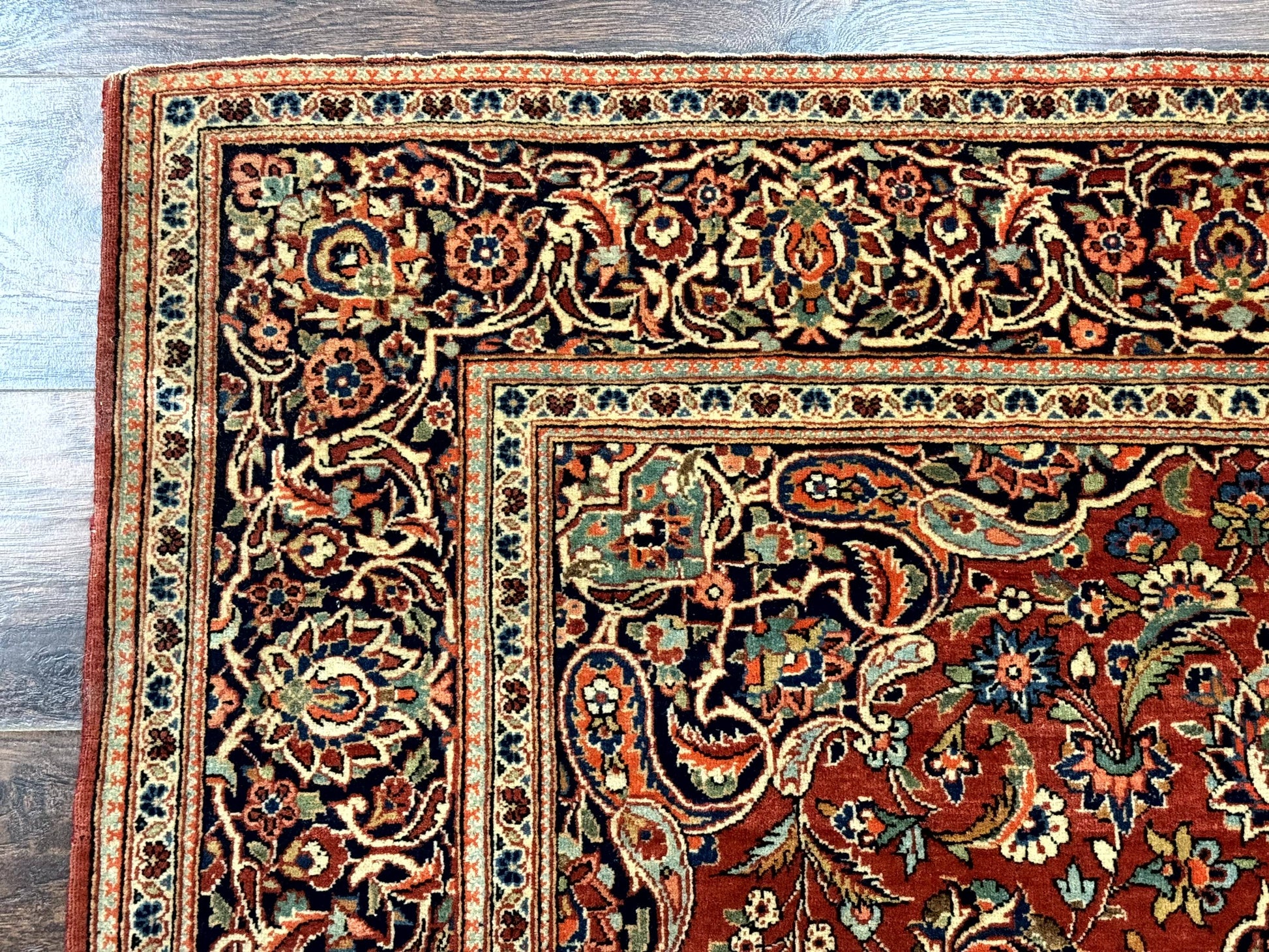 Persian Kashan Rug 4x7, Red and Navy Blue, Floral Antique Carpet - Nuvé