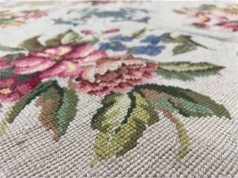 Hand-Knotted Needlepoint Carpet 6x9, Ivory/Cream Background, Colorful Flowers, Yellow Border, Aubusson Rug 6 x 9, New, Handmade - Nuvé