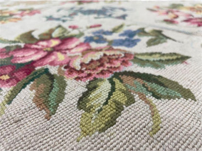 Hand-Knotted Needlepoint Carpet 6x9, Ivory/Cream Background, Colorful Flowers, Yellow Border, Aubusson Rug 6 x 9, New, Handmade - Nuvé