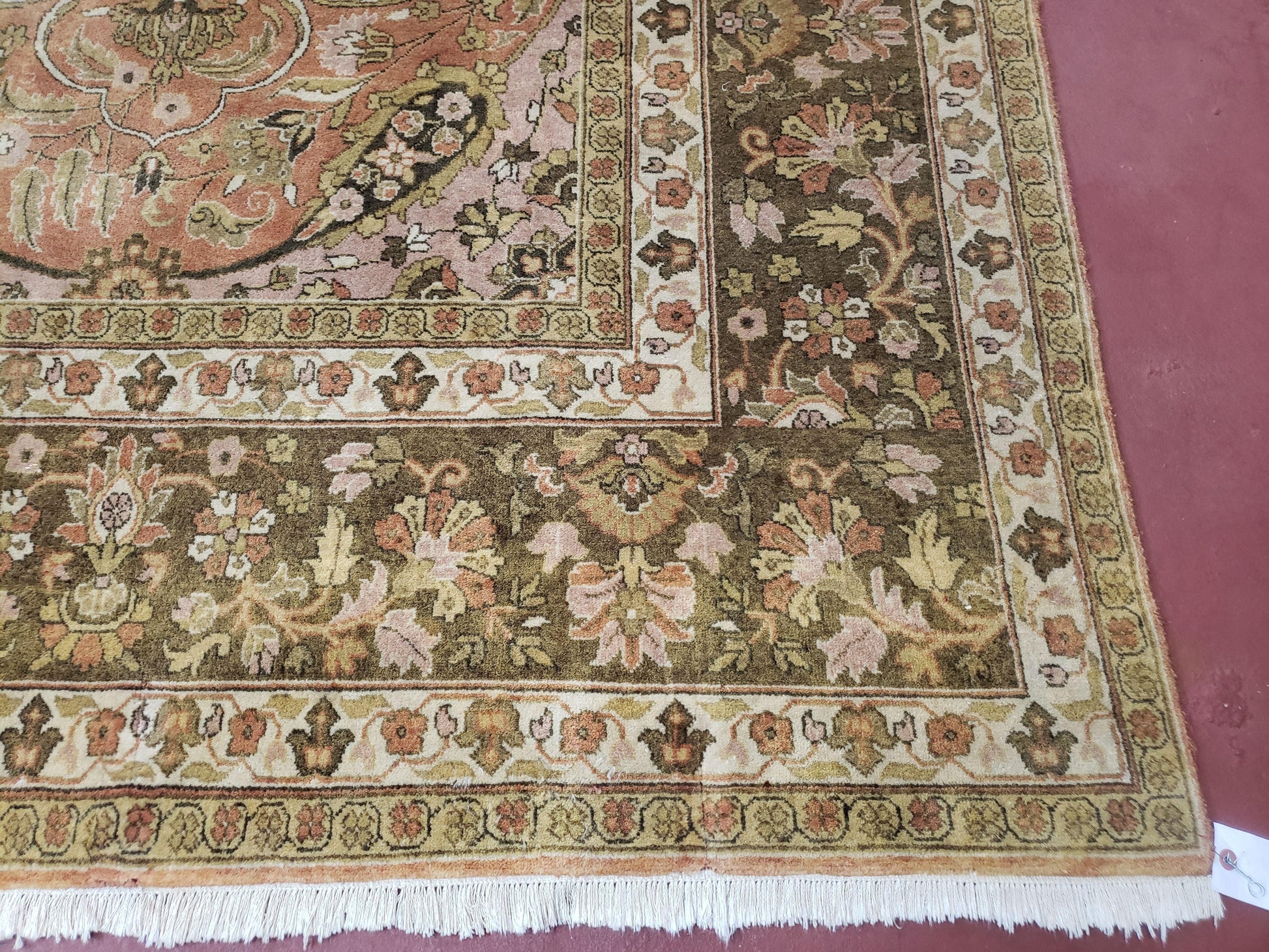 Indo Persian Rug 8x10, Vintage Indian Rug 8 x 10, Fine Hand-Knotted Wool Rug, Rose Clay Red Beige Brown Handmade Area Rug, Floral Medallion - Nuvé