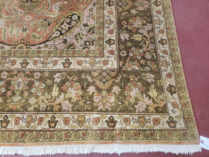Indo Persian Rug 8x10, Vintage Indian Rug 8 x 10, Fine Hand-Knotted Wool Rug, Rose Clay Red Beige Brown Handmade Area Rug, Floral Medallion - Nuvé