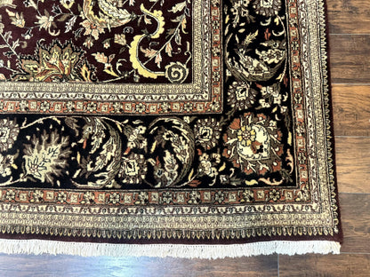 Indo Persian Rug 10x14, Floral Allover, Handmade Vintage Wool Rug, Dark Maroon/Plum and Black - Nuvé