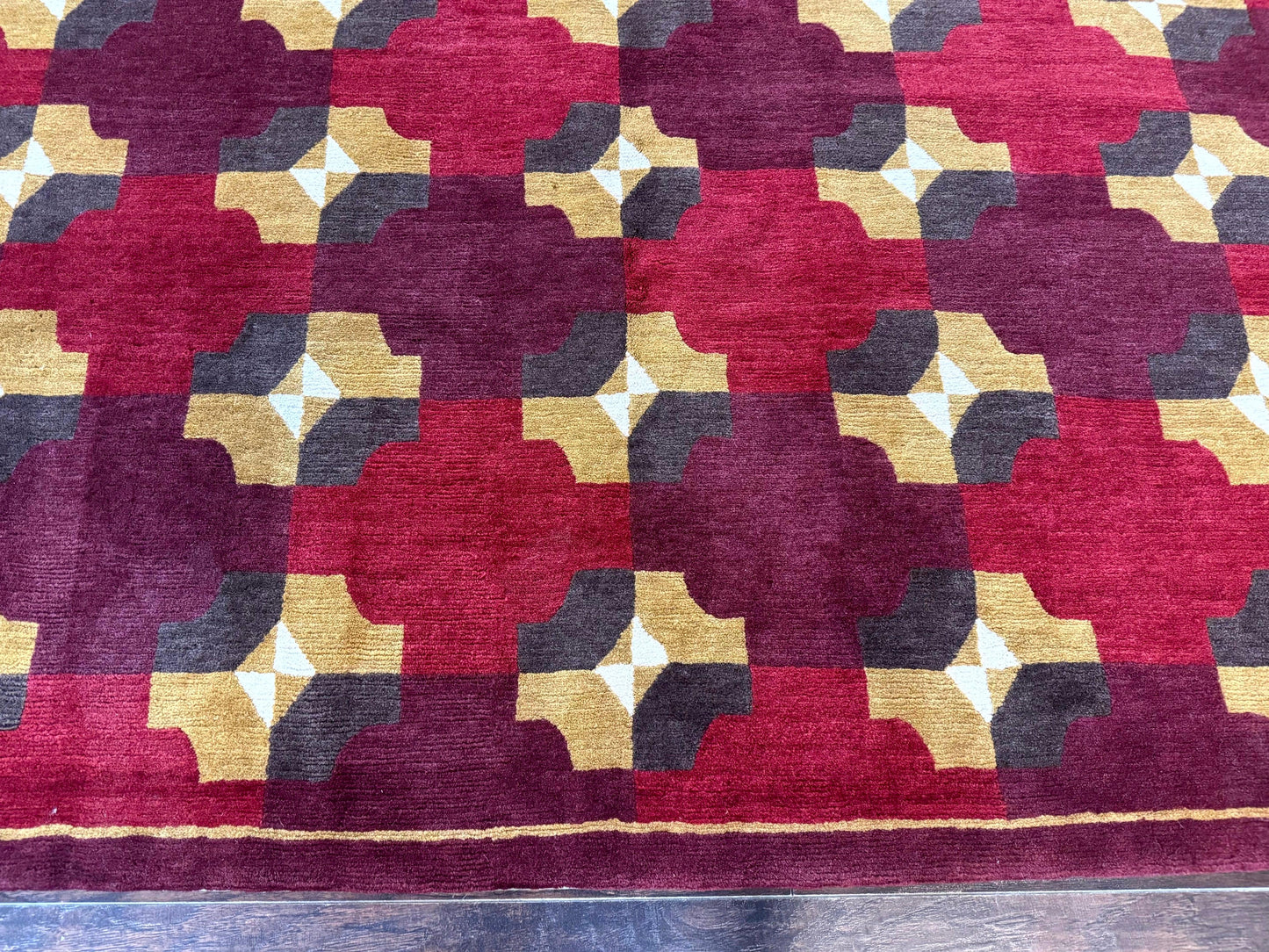 Modern Tibetan Rug 5 x 6.8, Wool, Red, Allover Pattern, Nepali Rug, Abstract Rug, Handmade Area Rug - Nuvé