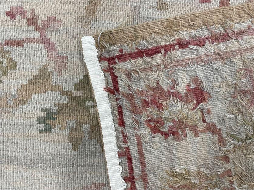 9x12 Flatweave Aubusson Needlepoint Rug, New, Beige, Tan, Green, Handmade, Hand-Knotted Area Rug, French European Carpet, Flowers - Nuvé