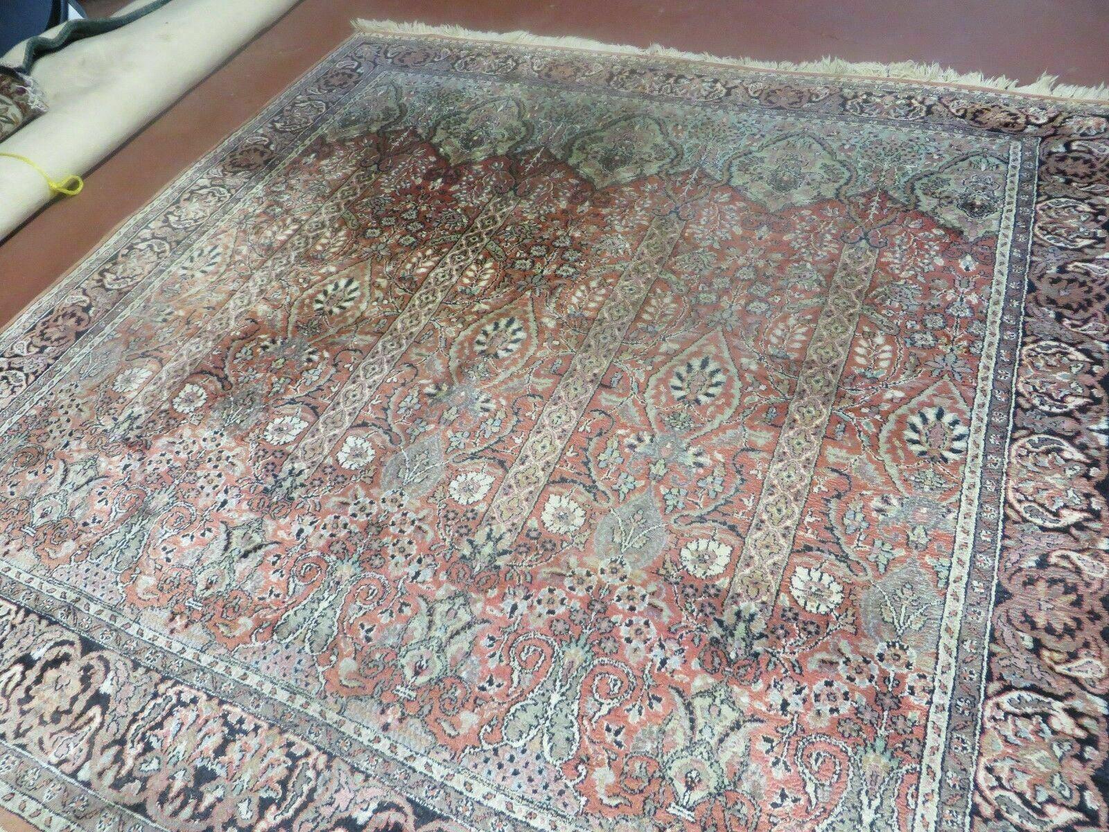 6' X 6' Vintage Handmade Fine Indian Silk Rug Kashmir Square Nice - Nuvé