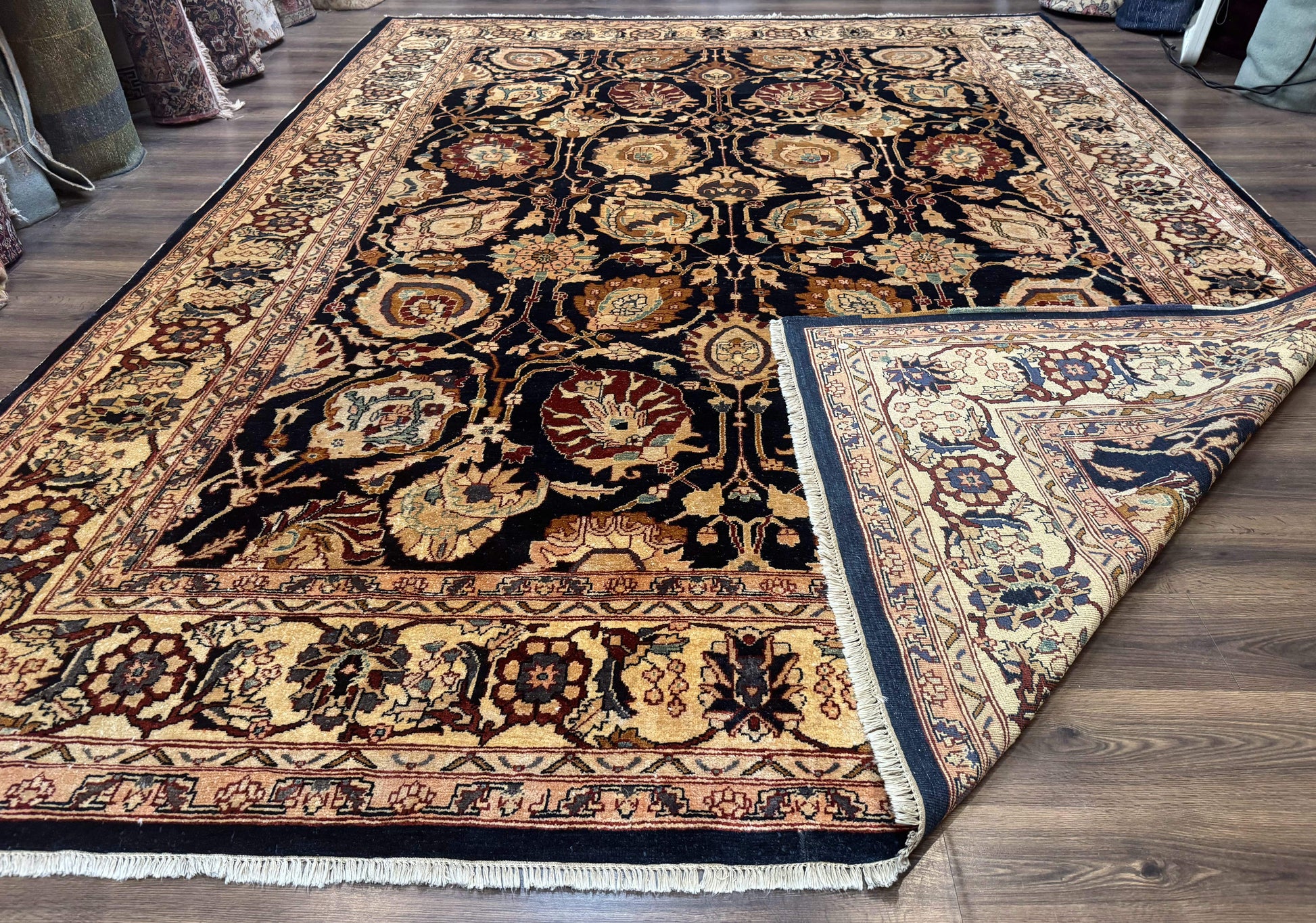 Pak Persian Bidjar Rug 10x13, Midnight Blue and Tan Pakistani Carpet - Nuvé