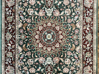 Pak Persian Rug 4x6, Wool Hand Knotted Vintage Carpet, Dark Green, Floral Medallion, Fine Oriental Rug - Nuvé