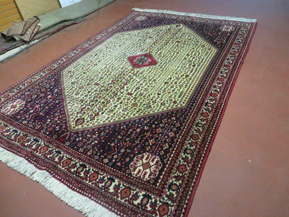 7' X 10' Vintage Handmade Indian Floral Wool Rug Hand Knotted Carpet Ivory Red - Nuvé