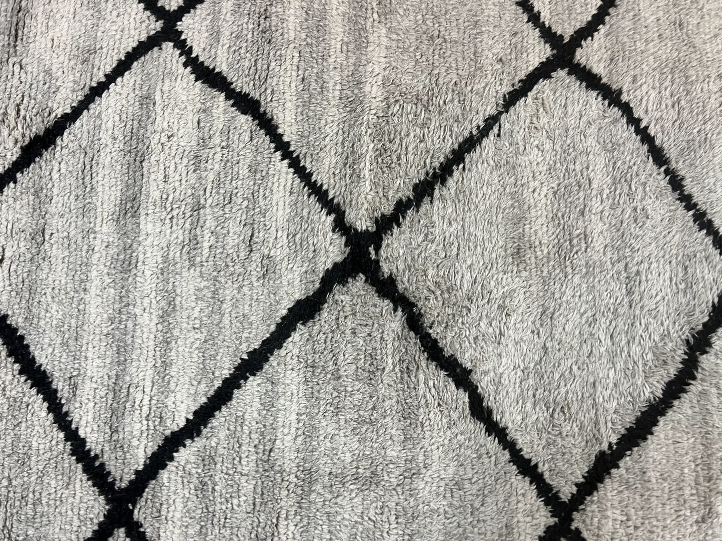 Modern Shag Rug 8x10, Gray and Black, Wool and Cotton, Lulu and Georgia, Handmade Indian Shag Rug