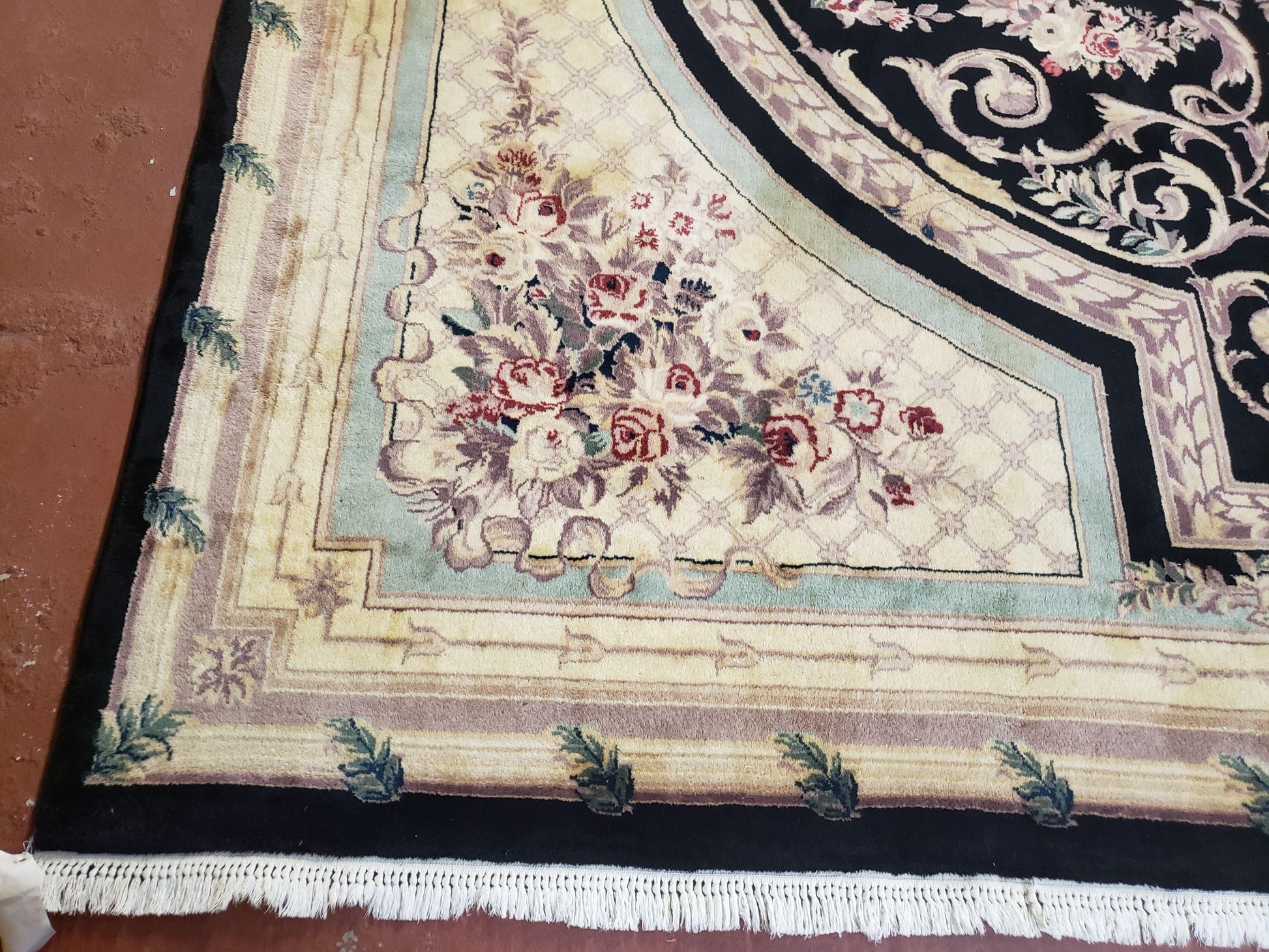 8x10 Aubusson Rug, Fine Hand Knotted Wool Carpet, French European Design, Black & Ivory - Nuvé