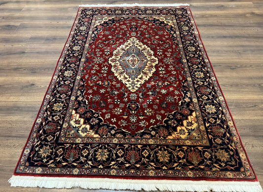 Sino Persian Rug 4x6, Traditional Wool Hand Knotted Carpet, Red Navy Blue, 225 KPSI - Nuvé