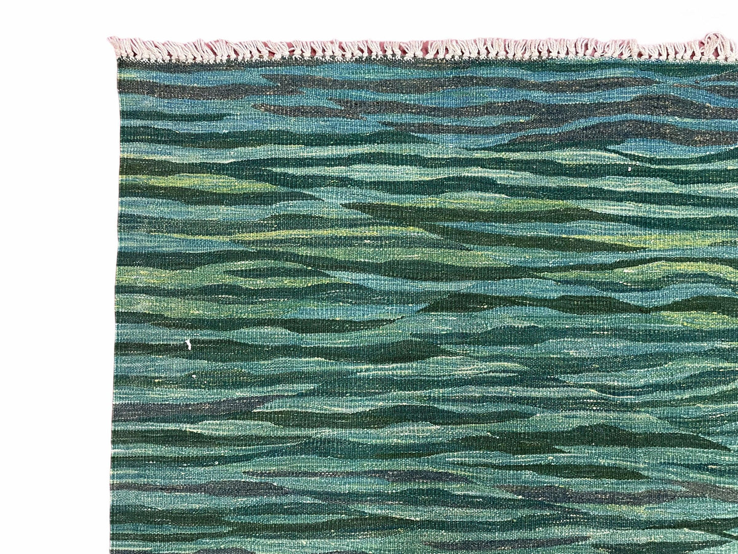 Sea Green Kilim Area Rug, White Blue Red Stripes, Russian Flag Rug, Flatweave Hand Knotted Carpet, Turkish Carpet, Wool, New, 5' 6" x 7' 10" - Nuvé