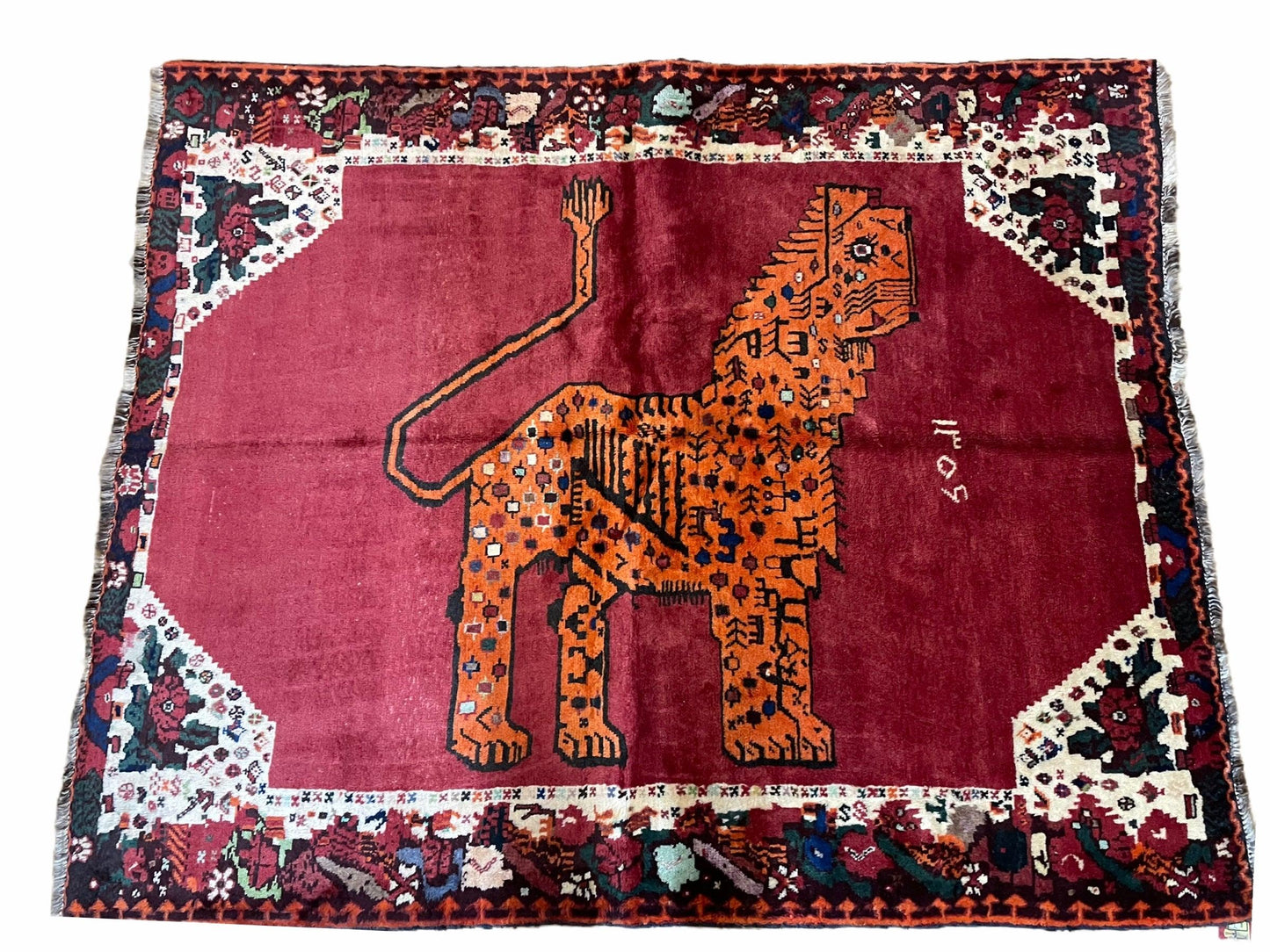 5 X 6 Handmade Rug Zagros Quality Wool Rug Lion Organic Dyes Red Leopard Tribal - Nuvé