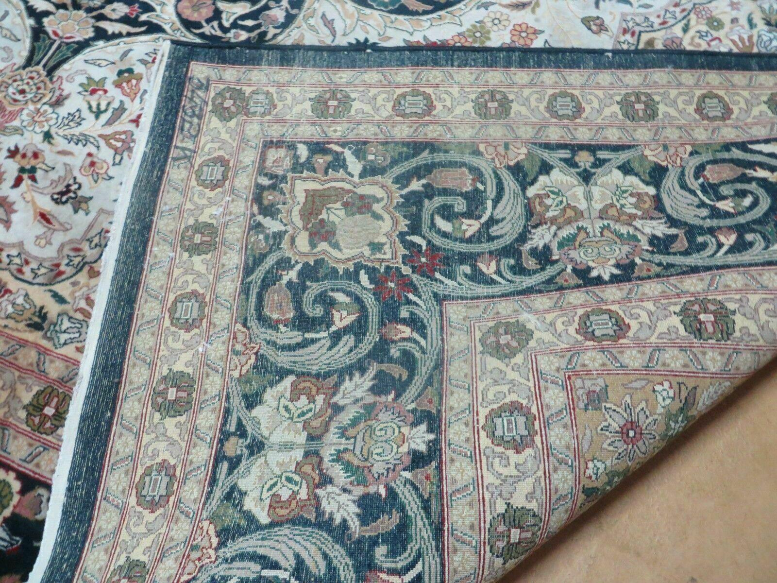 Beautiful Sino Persian Rug 9x12, Elegant High Quality Handmade Wool Oriental Carpet, Medallion with Corner Design, Floral, Black and Ivory - Nuvé