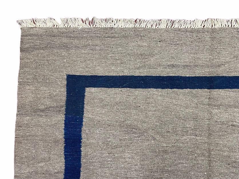 Geometric Turkish Kilim Rug 5' 7" x 7' 9", Flatweave Carpet, Minimal Design, Anatolian Carpet, Gray, Geometric, Dark Blue, Hand-Knotted, New - Nuvé