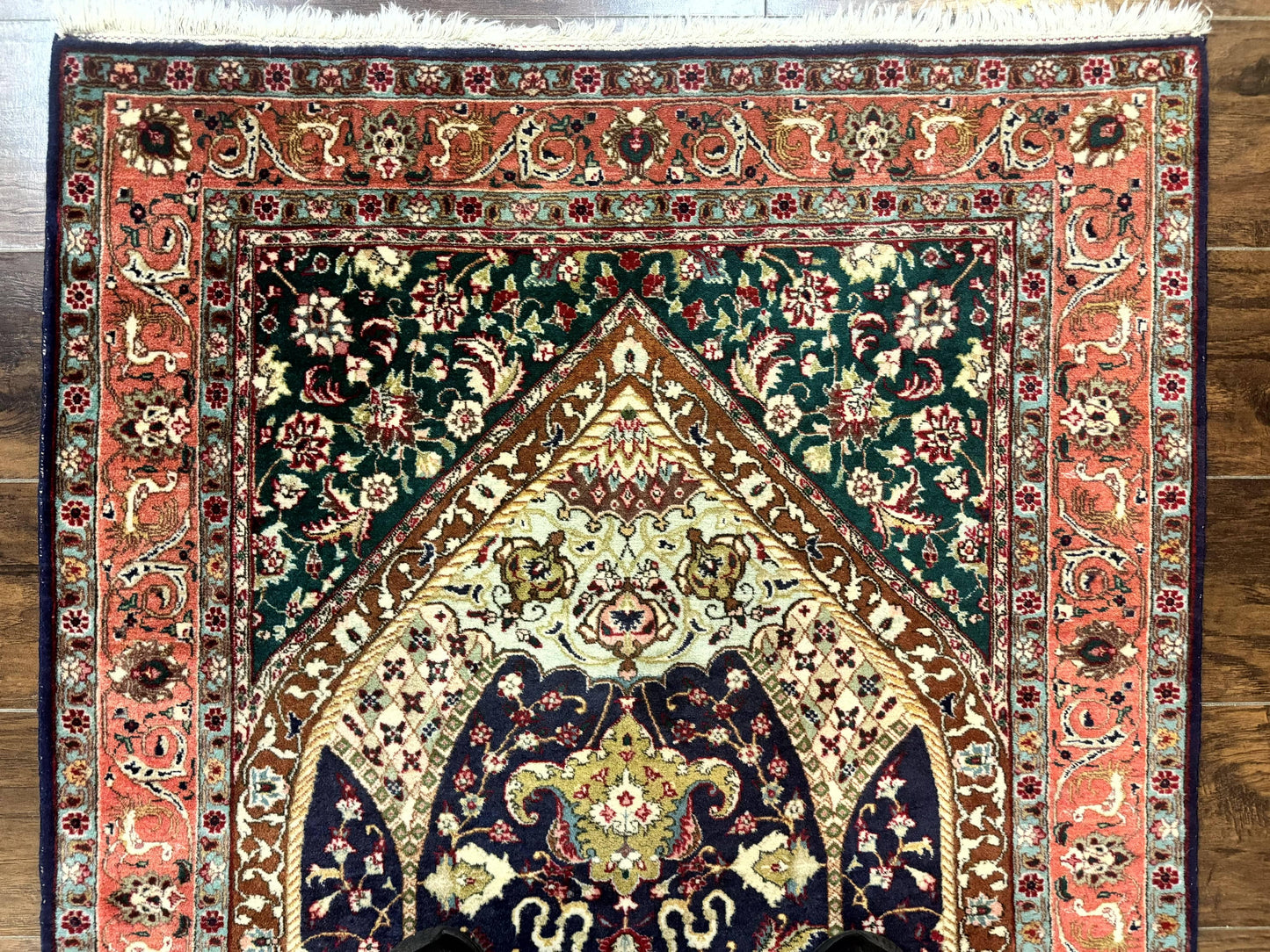 Persian Tabriz Rug 3x4, Navy Blue, Birds, Floral, Prayer Rug, Handmade Wool Rug, Finely Hand Knotted 325 KPSI - Nuvé