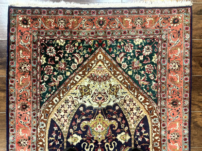 Persian Tabriz Rug 3x4, Navy Blue, Birds, Floral, Prayer Rug, Handmade Wool Rug, Finely Hand Knotted 325 KPSI - Nuvé