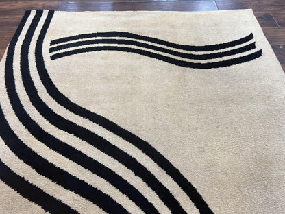 Modern Rug 6x9, Cream and Black, Abstract Pattern - Nuvé