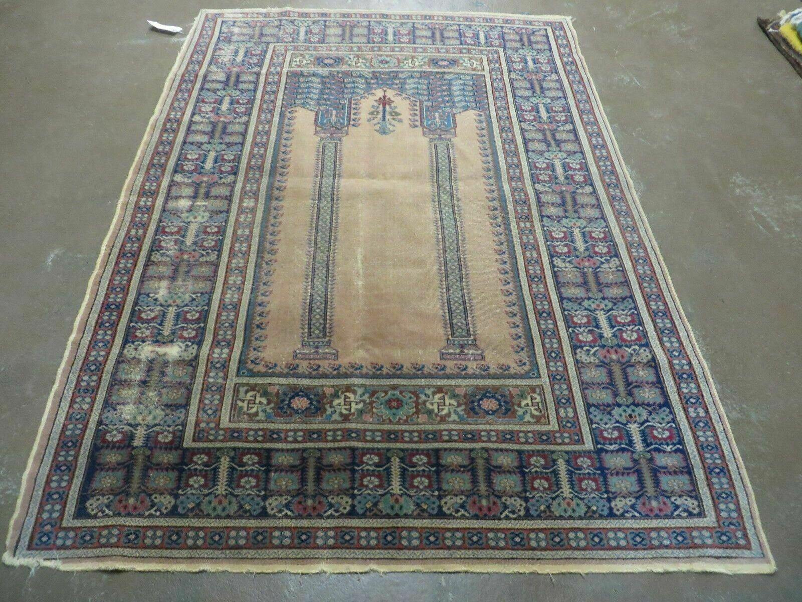 4' X 6' Antique Handmade Turkish Mehrab Prayer Wool Rug Lantern Beautiful - Nuvé