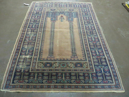 4' X 6' Antique Handmade Turkish Mehrab Prayer Wool Rug Lantern Beautiful - Nuvé