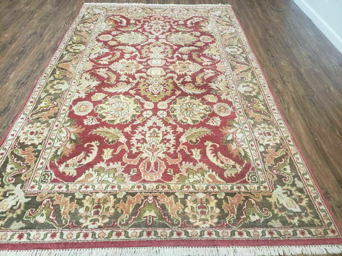 Indo Persian Rug 6x9, Hand Knotted Vintage Indian Sultanabad Agra Wool Rug, Handmade Oriental Carpet 6 x 9, Red Large Floral Design - Nuvé