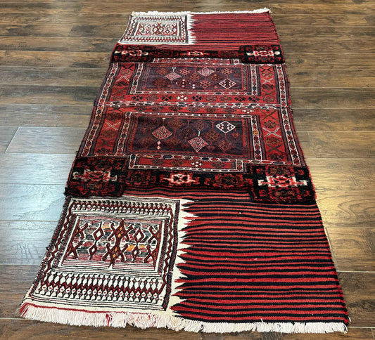 Persian Tribal Nomadic Saddle Cover Rug, Antique, Handmade, Wool, Red Ivory Black, Collectible, Shashavan - Nuvé