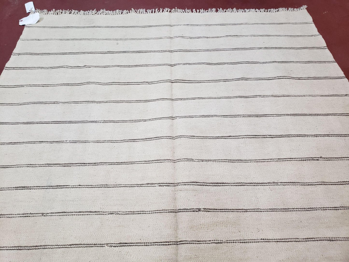 New Turkish Kilim Rug, Striped Area Rug, Southwestern Style, Off-white/Ivory Color, 5x8 Kilim Carpet, Hand-Knotted, Flatweave, Wool - Nuvé