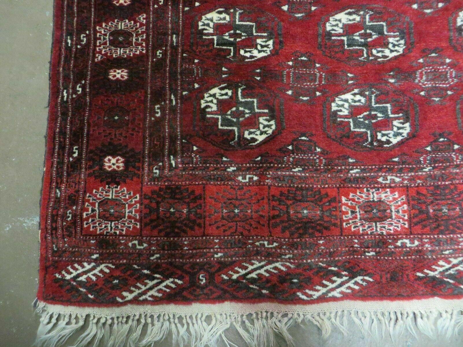 4' 5" X 5' 7" Semi Antique Handmade Afghan Yamud Turkoman Bokhara Wool Rug - Nuvé