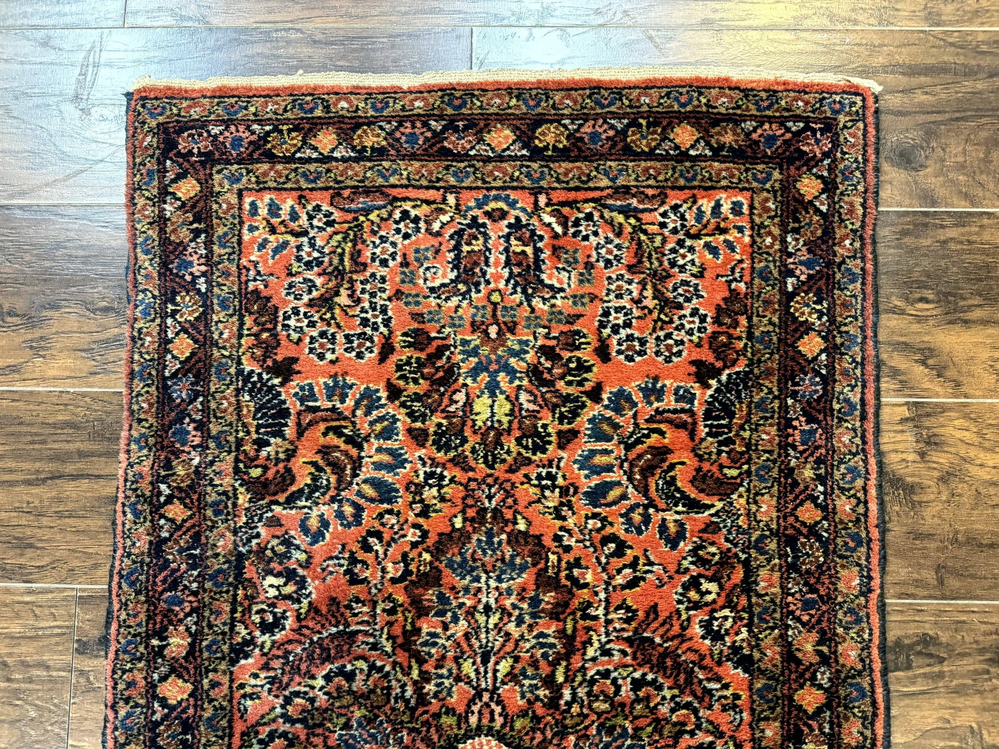 Antique Persian Lilihan Rug 2x4, Red, Floral, Wool, Handmade Lilian Persian Carpet - Nuvé