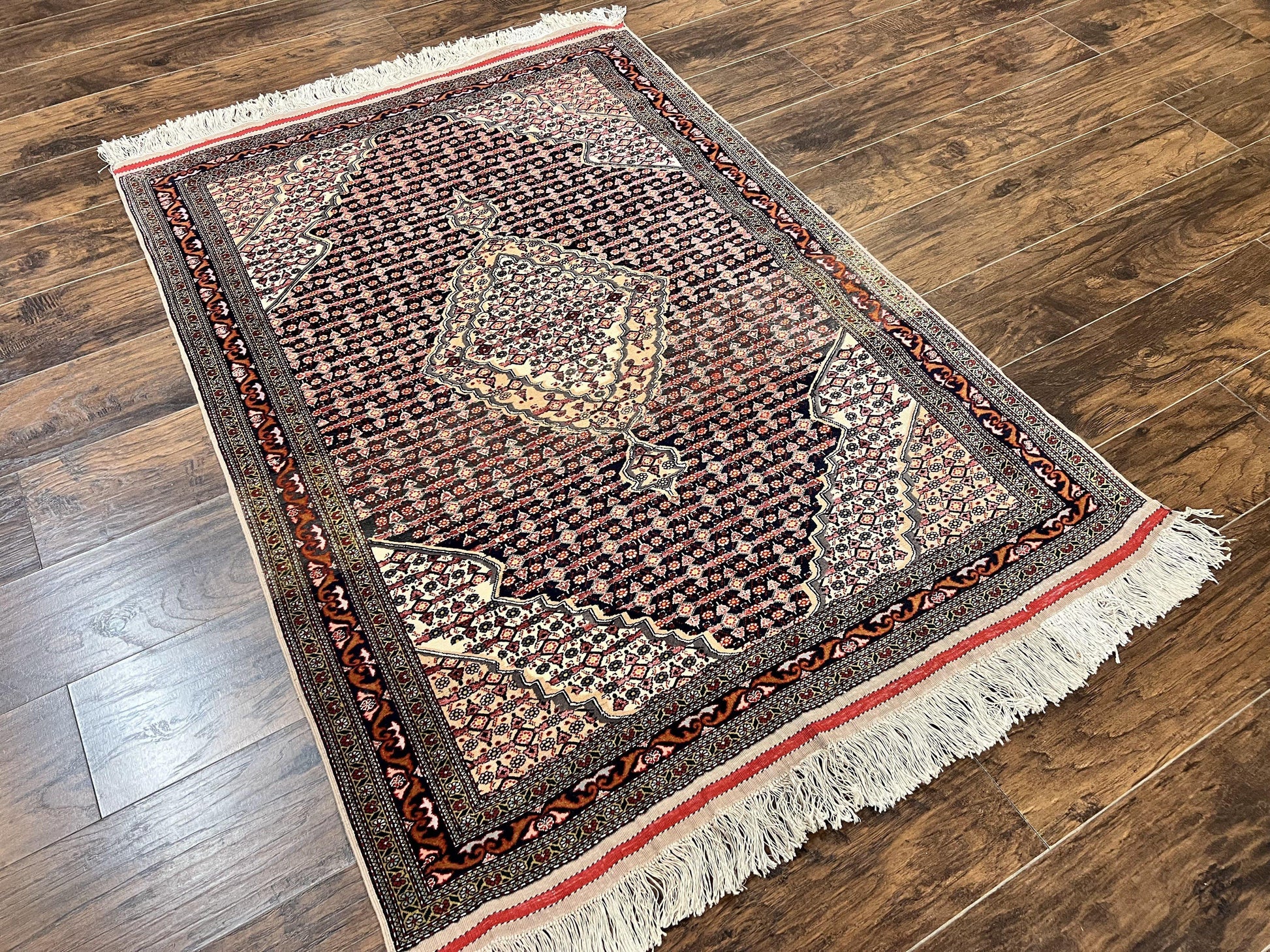 Afghan Rug 4x5, Wool with Silk Highlights, Very Fine Hand Knotted Vintage Oriental Carpet, Herati Pattern, Persian Rug, Bidjar Rug, 400 KPSI - Nuvé