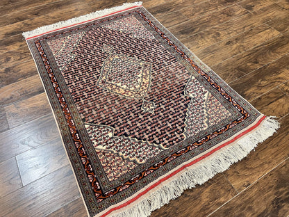 Afghan Rug 4x5, Wool with Silk Highlights, Very Fine Hand Knotted Vintage Oriental Carpet, Herati Pattern, Persian Rug, Bidjar Rug, 400 KPSI - Nuvé