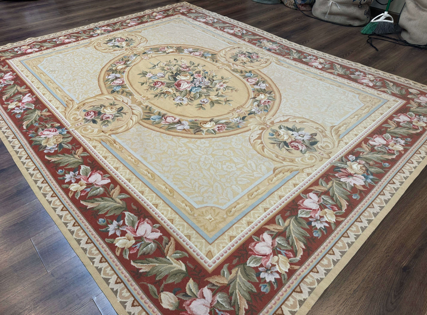 Needlepoint Rug 8x10, Aubusson Savonnerie European Carpet, Floral, Elegant - Nuvé