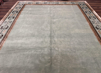 Palace Size Nepali Rug 9x18, Open Field, Light Mint Green, Wool Hand Knotted, Modern Contemporary - Nuvé