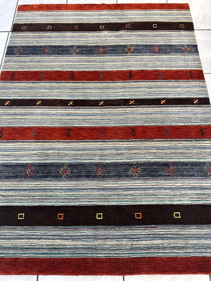 Hand-Knotted Indo-Gabbeh Wool & Bamboo Rug – 5'2" x 7' – Durable Striped Design - Nuvé