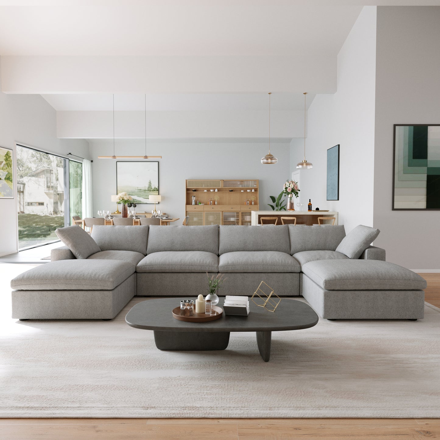 Nuvé® Solace Modular Bouclé Cloud Sofa - Space Grey - 4-Seater Sectional Sofa with 2 Ottomans - Nuvé